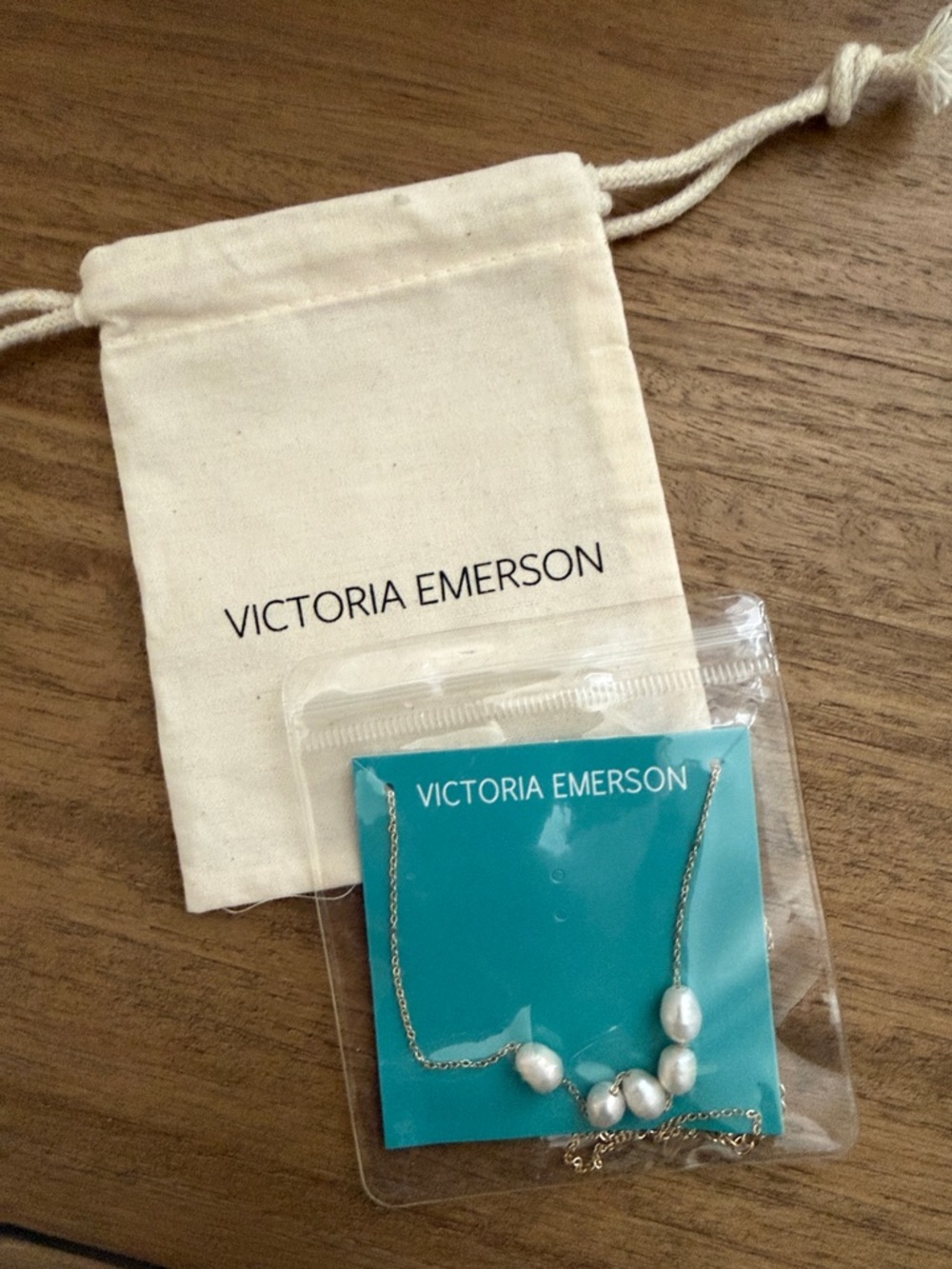 Victoria Emerson Silver Pearl Necklace with Teal Display Card